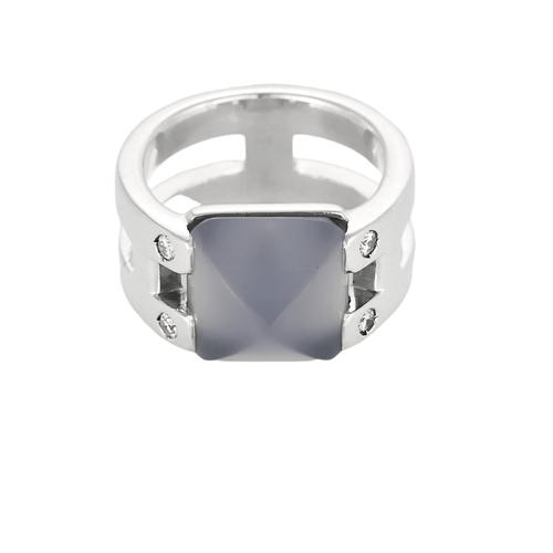 Bague 51 Hermès - Médor - Bague en argent, calcédoine bleue et diamants 58 Facettes DV25004-2
