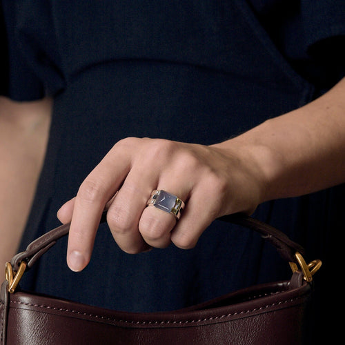 Bague 51 Hermès - Médor - Bague en argent, calcédoine bleue et diamants 58 Facettes DV25004-2