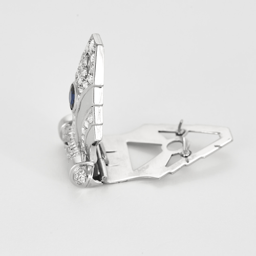 Boucles d'oreilles Clip Art Déco en platine, or gris, diamants et saphir 58 Facettes DV0513-2