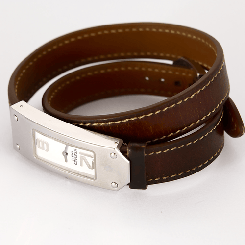 Montre HERMÈS - Kelly 2 - Montre en acier à boitier rectangulaire à mouvement quartz 58 Facettes DV0942-4