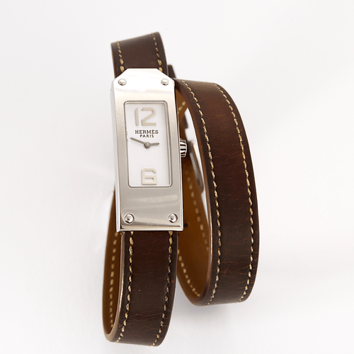 Montre HERMÈS - Kelly 2 - Montre en acier à boitier rectangulaire à mouvement quartz 58 Facettes DV0942-4
