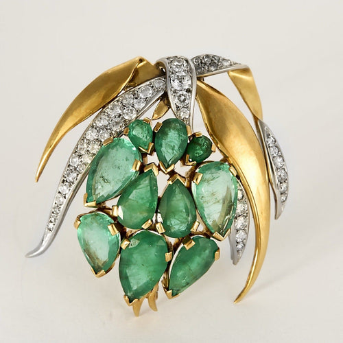 Broche Suzanne Belperron - Rare Broche en or jaune diamants et émeraudes 58 Facettes DV23466-7