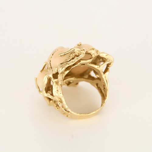 Bague 52 Importante bague en or jaune, diamants et corail peau d'ange 58 Facettes DV26220-6-52-1