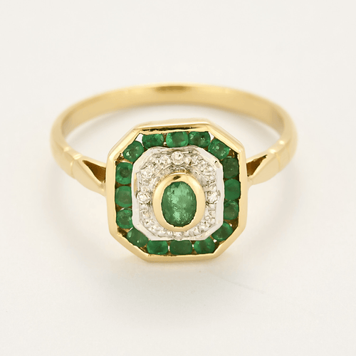 Bague 54 Bague en or jaune, diamants et émeraudes 58 Facettes DV24789-1