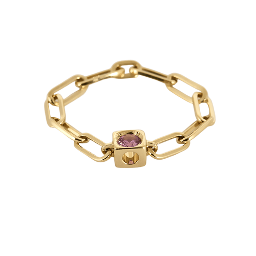 Bague 50 DINH VAN - Le Cube - Bague Chaîne Le Cube Diamant en or jaune et saphir rose 58 Facettes DV26806-1-50-2
