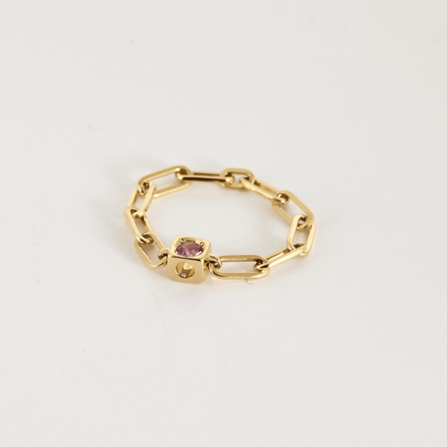 Bague 50 DINH VAN - Le Cube - Bague Chaîne Le Cube Diamant en or jaune et saphir rose 58 Facettes DV26806-1-50-2