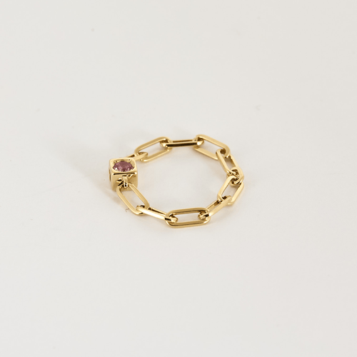Bague 50 DINH VAN - Le Cube - Bague Chaîne Le Cube Diamant en or jaune et saphir rose 58 Facettes DV26806-1-50-2