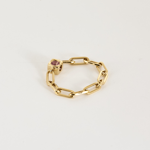 Bague 50 DINH VAN - Le Cube - Bague Chaîne Le Cube Diamant en or jaune et saphir rose 58 Facettes DV26806-1-50-2