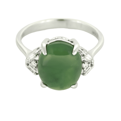 Bague 52 Bague en or gris jade jadeite et diamants 58 Facettes DV2550-8-52-1