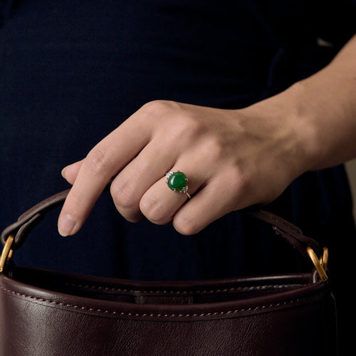 Bague 52 Bague en or gris jade jadeite et diamants 58 Facettes DV2550-8-52-1