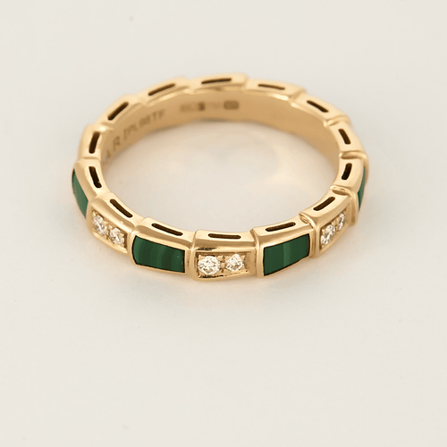 Bague 56 BVLGARI - Serpenti Viper - Alliance en or rose, malachite et diamants 58 Facettes DV25245-2-56-3