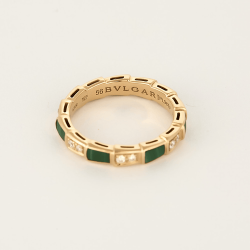 Bague 56 BVLGARI - Serpenti Viper - Alliance en or rose, malachite et diamants 58 Facettes DV25245-2-56-3