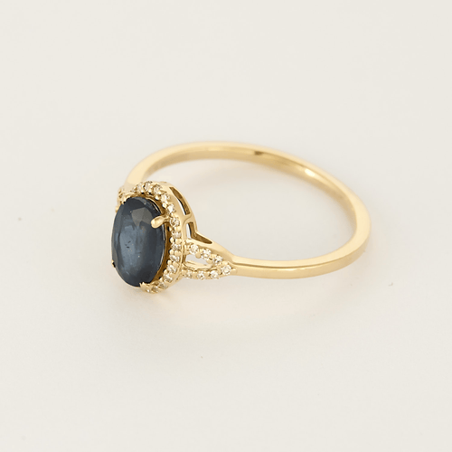 Bague Solitaire en or jaune, saphir et diamants