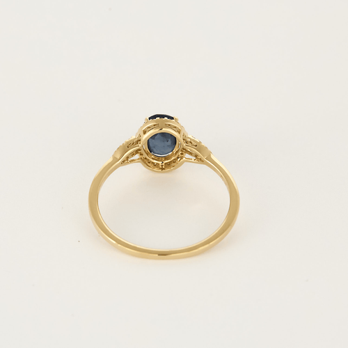 Bague Solitaire en or jaune, saphir et diamants