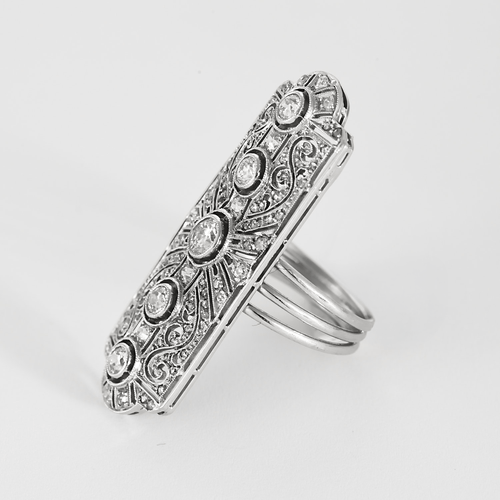 Bague 58 Bague de style Art déco en platine et or blanc, diamants 58 Facettes DV26220-5-58-2