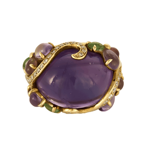 Bague 53 Importante bague en or jaune, diamants, améthystes, tourmalines et péridots 58 Facettes DV25732-1-53-2