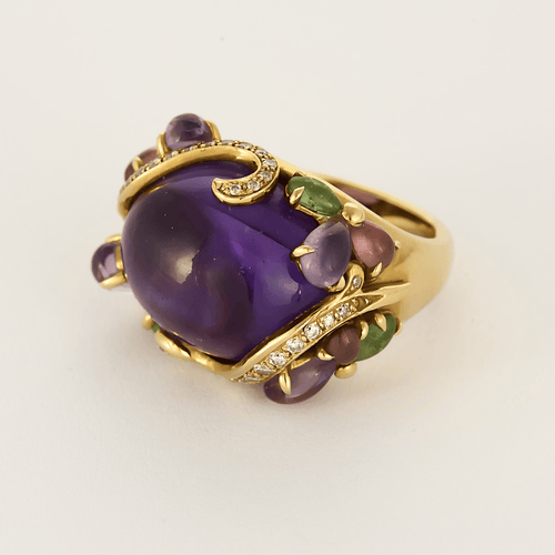 Bague 53 Importante bague en or jaune, diamants, améthystes, tourmalines et péridots 58 Facettes DV25732-1-53-2