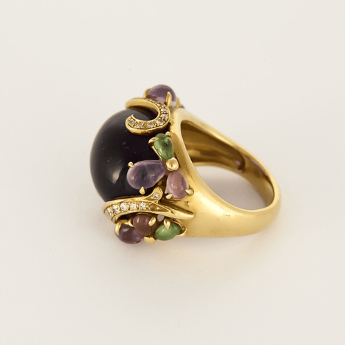 Bague 53 Importante bague en or jaune, diamants, améthystes, tourmalines et péridots 58 Facettes DV25732-1-53-2