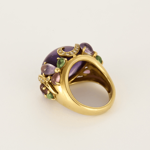 Bague 53 Importante bague en or jaune, diamants, améthystes, tourmalines et péridots 58 Facettes DV25732-1-53-2