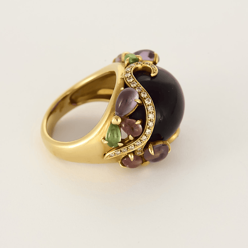 Bague 53 Importante bague en or jaune, diamants, améthystes, tourmalines et péridots 58 Facettes DV25732-1-53-2