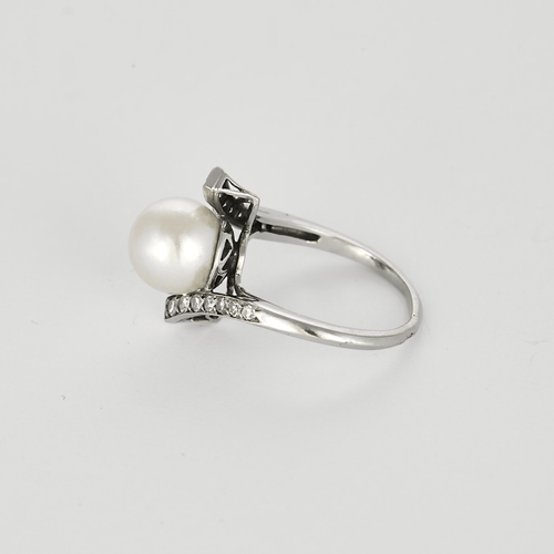 Bague 52 Bague en or gris, perle de culture blanche et diamants 58 Facettes DV22972-35-52-1