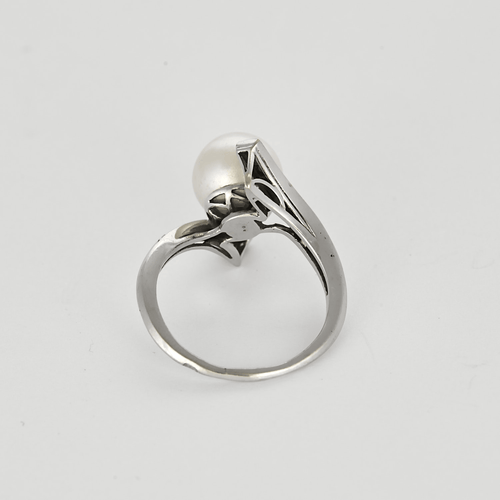 Bague 52 Bague en or gris, perle de culture blanche et diamants 58 Facettes DV22972-35-52-1