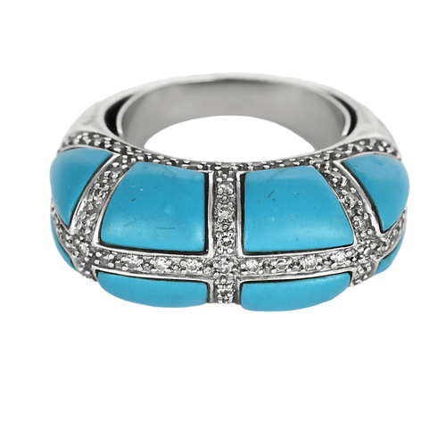 Bague 48 Bague en or gris turquoise et lignes diamants 58 Facettes DV22972-33-48-2