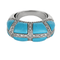 Bague 48 Bague en or gris turquoise et lignes diamants 58 Facettes DV22972-33-48-2