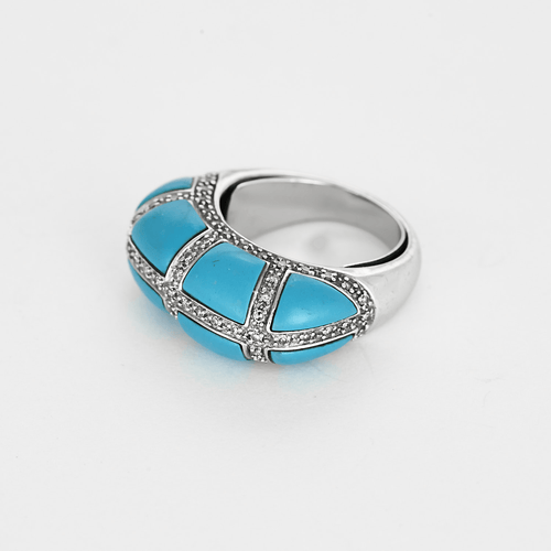 Bague 48 Bague en or gris turquoise et lignes diamants 58 Facettes DV22972-33-48-2