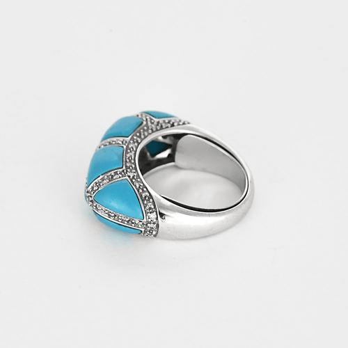 Bague 48 Bague en or gris turquoise et lignes diamants 58 Facettes DV22972-33-48-2