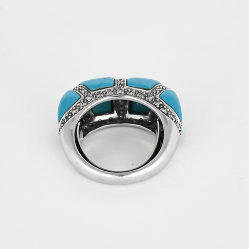 Bague 48 Bague en or gris turquoise et lignes diamants 58 Facettes DV22972-33-48-2