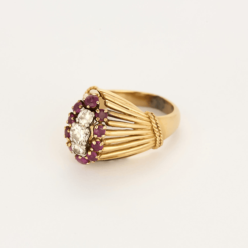 Bague 46 Bague en fils d'or jaune, platine, diamants et rubis 58 Facettes DV22972-42-46-2