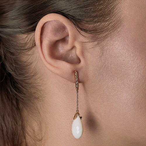 Boucles d'oreilles Boucles d'oreilles en or rose, diamants et cacholong 58 Facettes DV0640-13