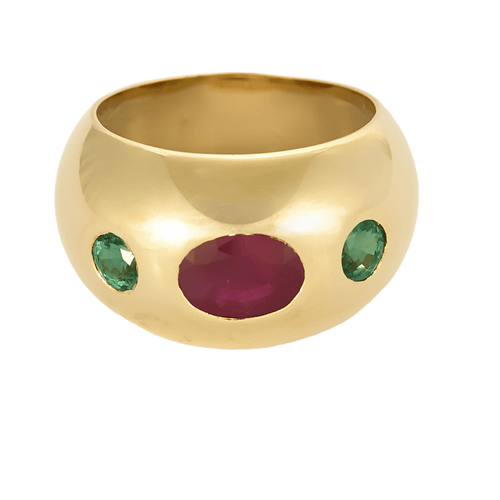 Bague 54 Bague jonc bombée en or jaune, rubis et émeraudes 58 Facettes DV2550-6-54-3