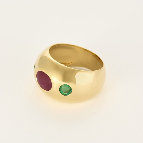 Bague 54 Bague jonc bombée en or jaune, rubis et émeraudes 58 Facettes DV2550-6-54-3