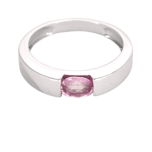Bague en or gris et saphirs rose