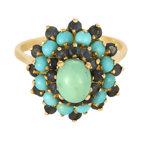 Bague 56,5 Bague en or jaune, saphir et turquoises 58 Facettes DV4800-5-565-4