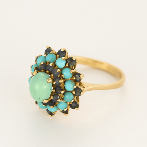 Bague 56,5 Bague en or jaune, saphir et turquoises 58 Facettes DV4800-5-565-4
