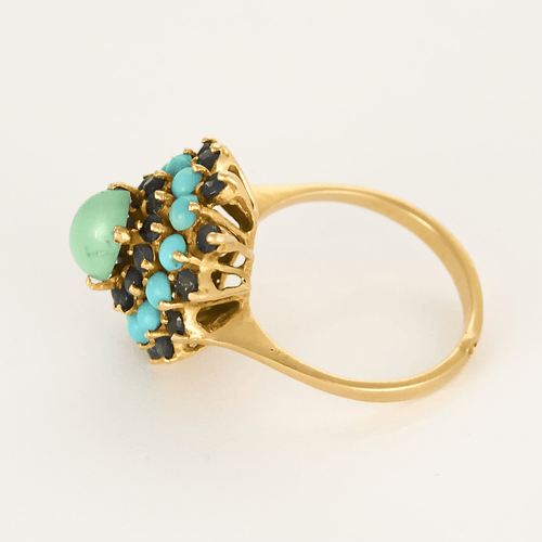 56,5 Bague en or jaune, saphir et turquoises 58 Facettes DV4800-5-565-4