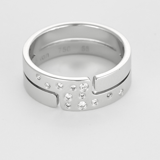 Bague 55 Dinh Van Seventies - Bague moyen modèle en or blanc 18K et diamant 58 Facettes DV27643-1-DV0882-1