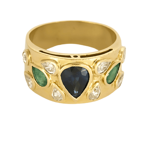 Bague 52 Bague en or jonc, saphirs, émeraudes et diamants 58 Facettes DV27468-42-52-1