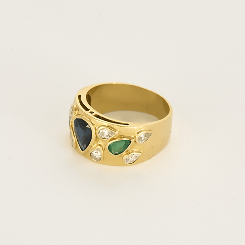 Bague 52 Bague en or jonc, saphirs, émeraudes et diamants 58 Facettes DV27468-42-52-1