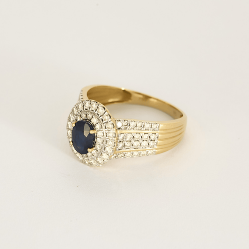 Bague en or jaune, saphir et diamants