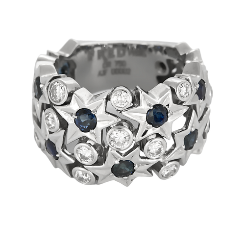 Bague 52 FRED - Haute Joaillerie - Shine-  Bague en or gris diamants et saphirs 58 Facettes DV22876-5