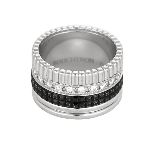 Bague Bague Boucheron Quatre Black Edition grand modèle en or blanc, diamants et PVD noir. 58 Facettes DDV27634-1