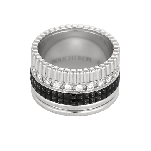 Bague Bague Boucheron Quatre Black Edition grand modèle en or blanc, diamants et PVD noir. 58 Facettes DDV27634-1