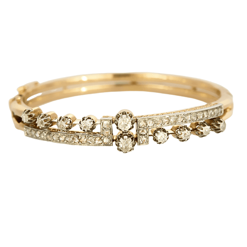Bracelet Bracelet jonc ouvrant en or rose et or gris, diamants. Style Napoléon III. 58 Facettes DV27858-1
