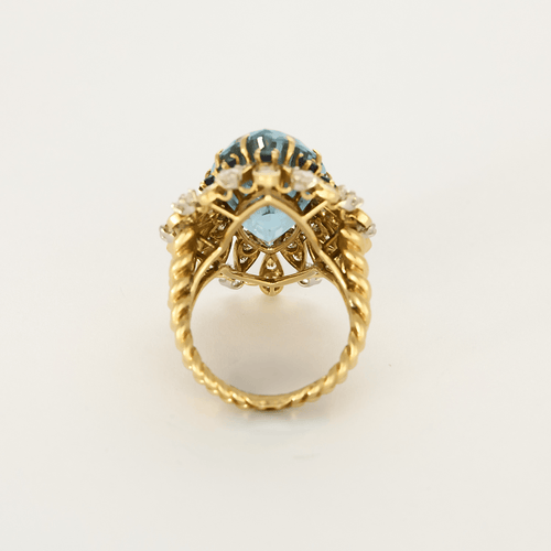 Bague 51 Bague cocktail en or jaune, aigue marine , saphirs et diamants 58 Facettes DDV26158-4-51-2