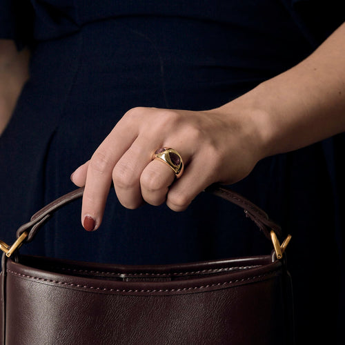 Bague 55 HERMES Paris - Vintage - Bague en or jaune et tourmalines roses. 58 Facettes DV26850-1