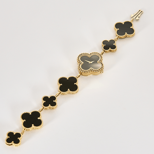 VAN CLEEF & ARPELS - Alhambra - Montre bracelet de dame en or jaune et onyx 58 Facettes DV4391-3
